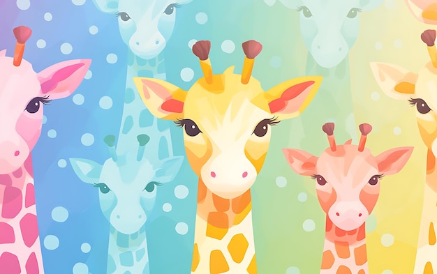 Giraffa carina giapponese con motivi ripetuti in stile arte anime con colori pastello