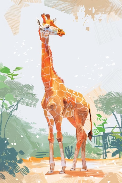 giraffa carina nell'illustrazione per bambini dello zoo