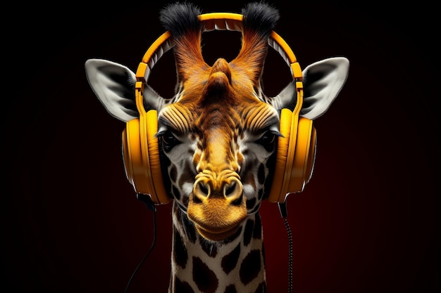 Giraffa che ascolta la musica con le cuffie IA generativa