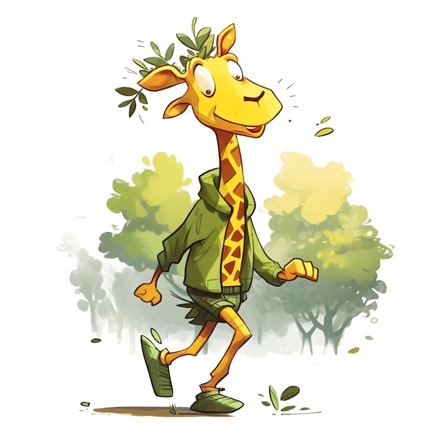 Giraffa che indossa una felpa con cappuccio verde e un maglione verde