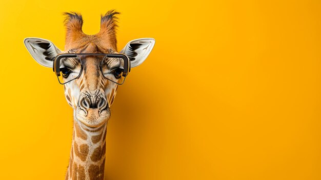 giraffa con visione realtà virtuale occhiali da sole sfondo solido