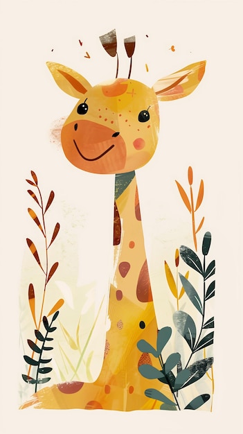 giraffa in piedi erba principessa graffette carta consistenza sorriso giocoso kondo cucciolo luminoso ritratto gentile