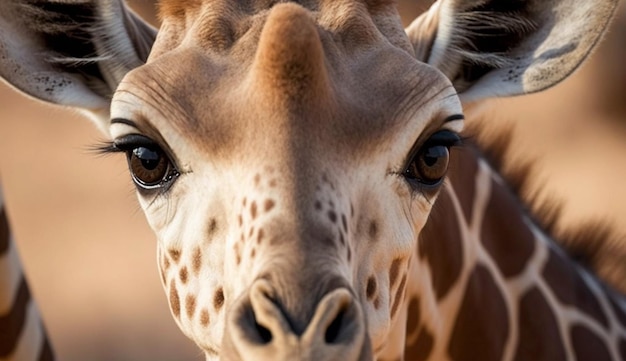 Giraffa maculata all'aperto in un prato selvaggio africano generato dall'intelligenza artificiale