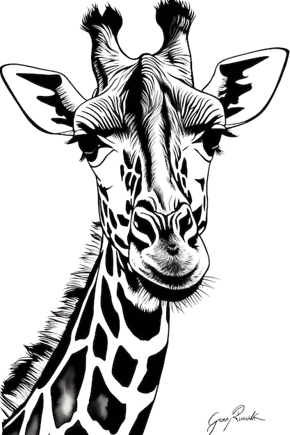 Giraffa Pagina da colorare Qualità stampabile Qualità poster in bianco e nero