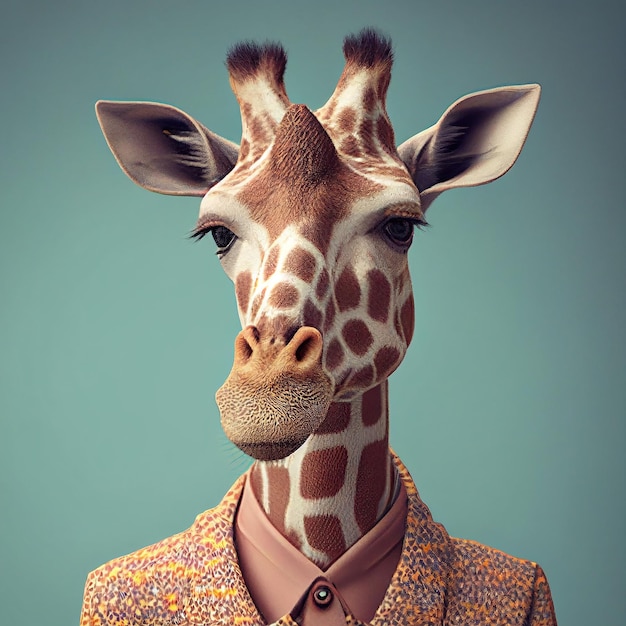 Giraffa realistica realistica in abiti vintage pastello luminosi commerciali