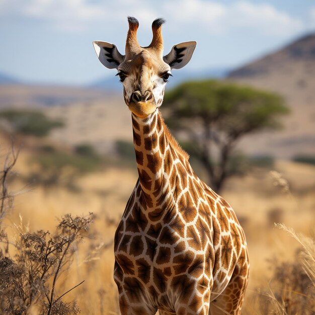 Giraffa regale nella prateria aperta