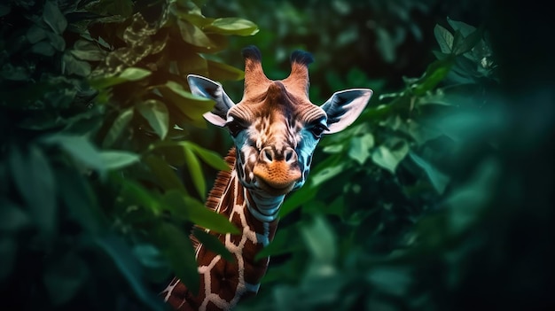 Giraffa sulla foglia verde bella giraffa ad alto contrasto