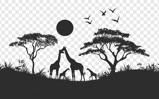 giraffe e alberi su uno sfondo trasparente