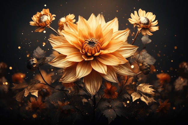 girasole bellissimo nello stile dell'oro scuro e della morbida luce atmosferica beige generata