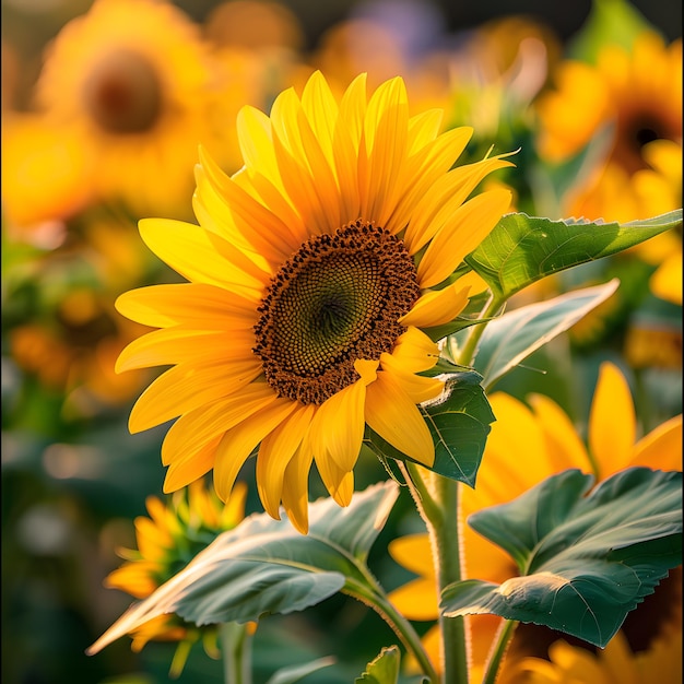 girasole da vicino alla luce del sole primaverile