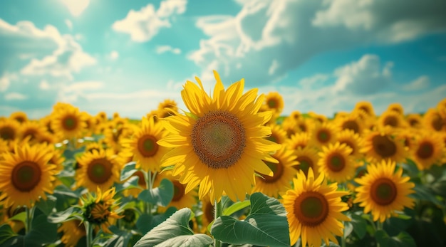 Girasole dorate sul campo e cielo blu foto stock