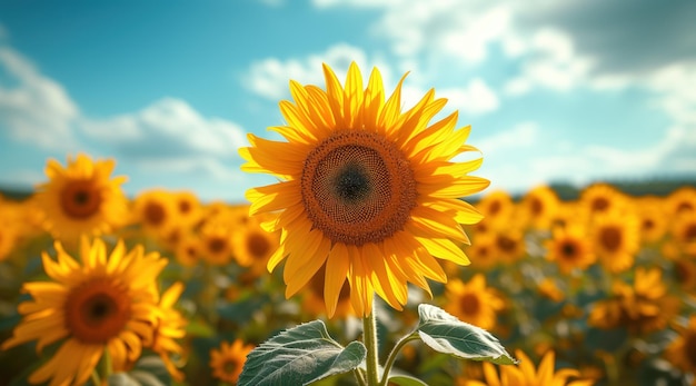 Girasole dorate sul campo e cielo blu foto stock