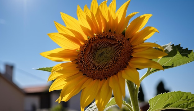 Girasole vibrante nel prato naturale, una bellezza gialla in estate generata dall'intelligenza artificiale