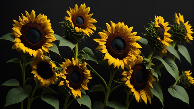 girasoli con le parole " sunflowers " su uno sfondo nero