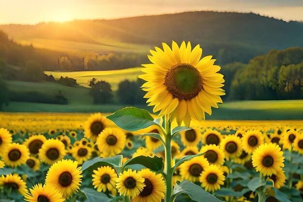 Girasoli in un campo con una montagna sullo sfondo