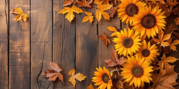 Girasoli su superficie di legno