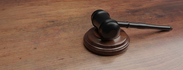 Giudice martello isolato su legno asta o simbolo di legge colore nero illustrazione 3d