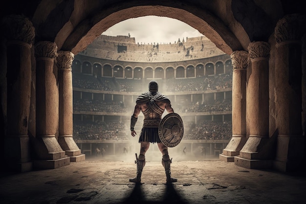 Gladiatore romano all'interno del Colosseo Gladiatore nell'arena di battaglia AI