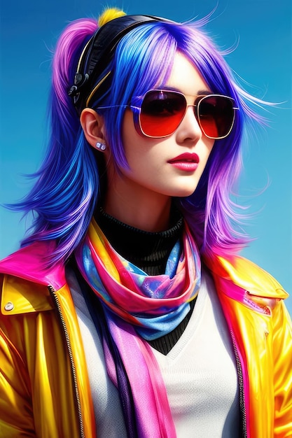 Glamorous teen hipster in occhiali da sole vista verticale ritratto di una bella ragazza millenaria in abiti