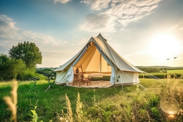 glamping nello splendido paesaggio di campagna generato dall'intelligenza artificiale