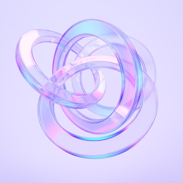 Glass circle shapes with colorful reflections composition 3d rendering illustration