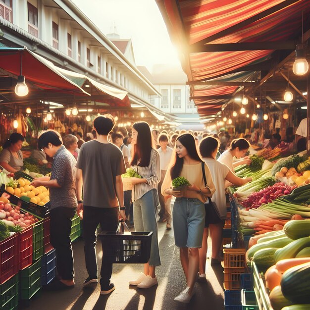 Gli acquirenti passeggiano tranquillamente attraverso il vivace mercato il sabato mattina.