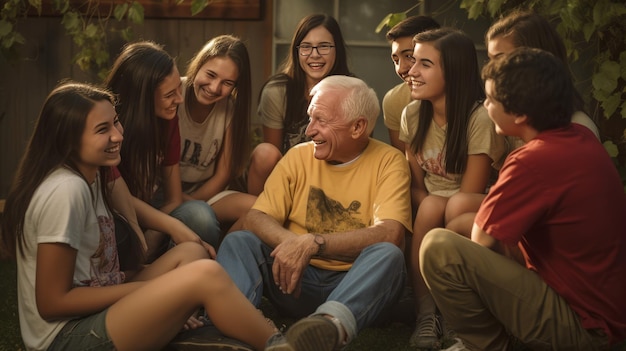 Gli adolescenti si riuniscono attorno alla storia del nonno