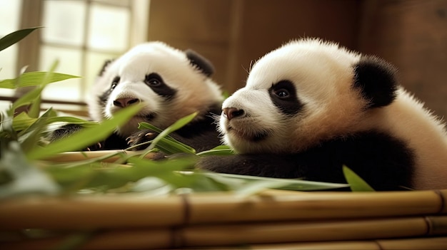 Gli adorabili cuccioli di panda catturano i cuori mentre si godono il loro pasto preferito di bambù i loro giocosi bocconi e i loro adorabili gesti aggiungono alla natura affettuosa di questi amati animali generati dall'IA