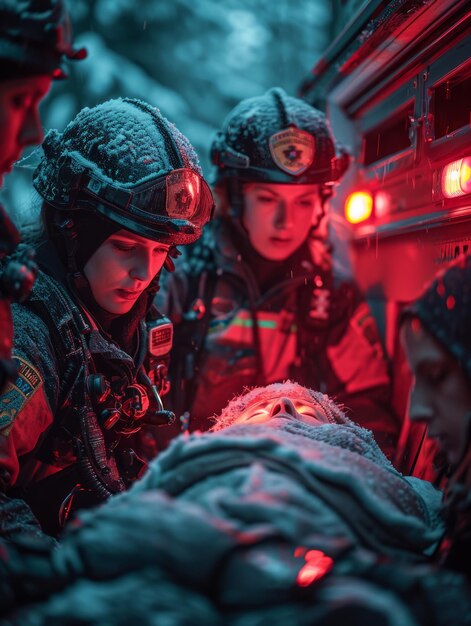 Gli agenti dell'ambulanza eseguono il supporto vitale a un paziente I soccorritori evacuano i feriti dalla vittima di un incidente stradale