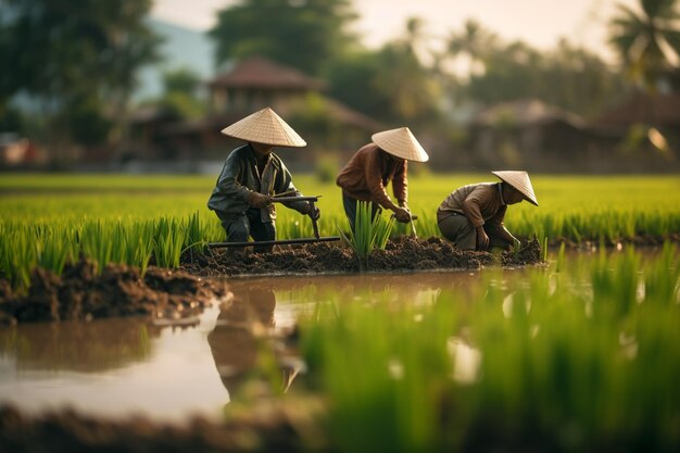 gli agricoltori coltivano il riso