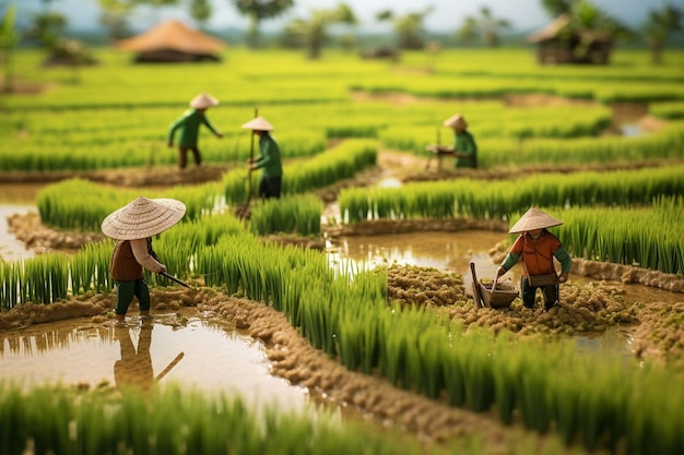 gli agricoltori coltivano il riso