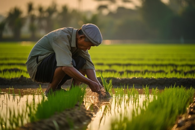 gli agricoltori coltivano il riso