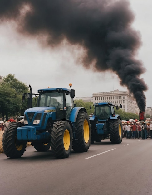 Gli agricoltori hanno bloccato il traffico con i trattori durante una protesta