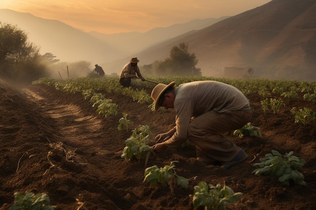 gli agricoltori piantano semi di ortaggi