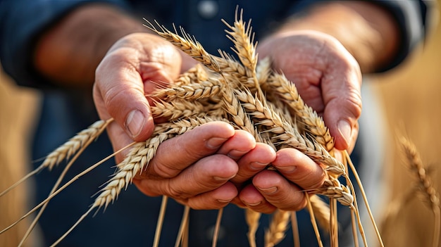 Gli agricoltori tengono in mano grano UHD carta da parati