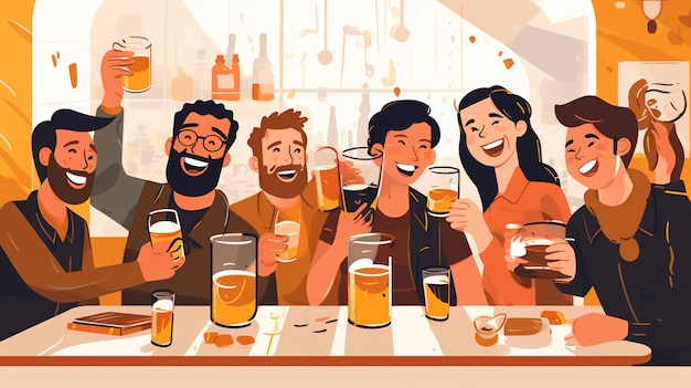 gli amici bevono birra e si divertono al pub