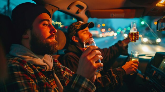 Gli amici hanno fatto una festa e si sono ubriacati mentre guidavano lungo la strada.