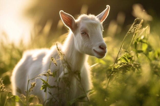 Gli animali abbelliscono l'erba agricola rurale della capra carina