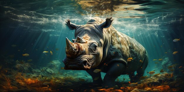 Gli animali africani dei Big Five nuotano sott'acqua.