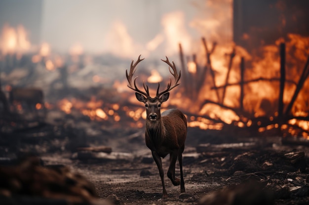 gli animali scappano dal fuoco catastrofe ecologica incendio boschivo generativo ai