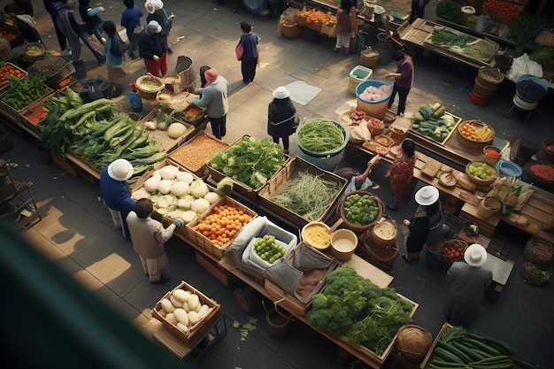 Gli anziani cinesi in Cina si piegano per scegliere verdure fresche