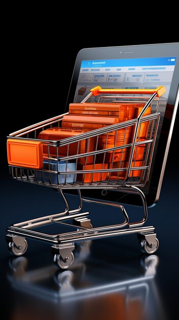 Gli appunti 3D integrano il carrello per gli acquisti online organizzati. Sfondo mobile verticale