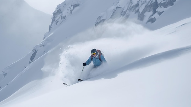 Gli atleti degli sciatori competono scendendo dalla montagna di sci Mockup di banner di intestazione con spazio di copia AI