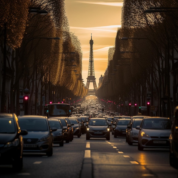 Gli Champs Elysées con la Torre Eiffel dietro Parigi