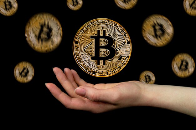 Gli elementi della criptovaluta bitcoin cadono in gioco