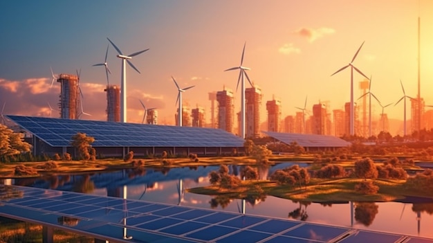 Gli impianti urbani di energia eolica e solare sono collegati alla smart gridGenerative AI and Energy Supply