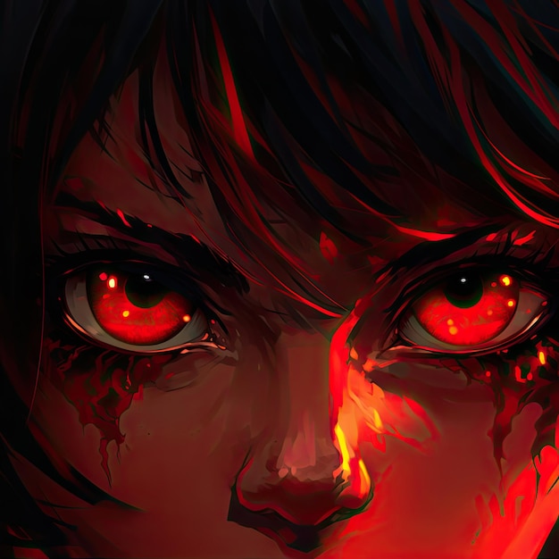 Gli occhi del diavolo rosso in stile anime