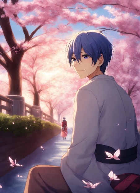 Gli occhi di Hikari scintillano mentre invita Kaito a guardare i fiori di ciliegio Kaito con un sottile sorriso agr
