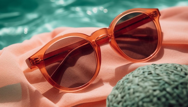 Gli occhiali da sole colorati riflettono il caldo estivo e la luce del sole generati dall'intelligenza artificiale