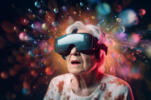 Gli occhiali vr per donna senior giocano a Copia faccia Genera Ai